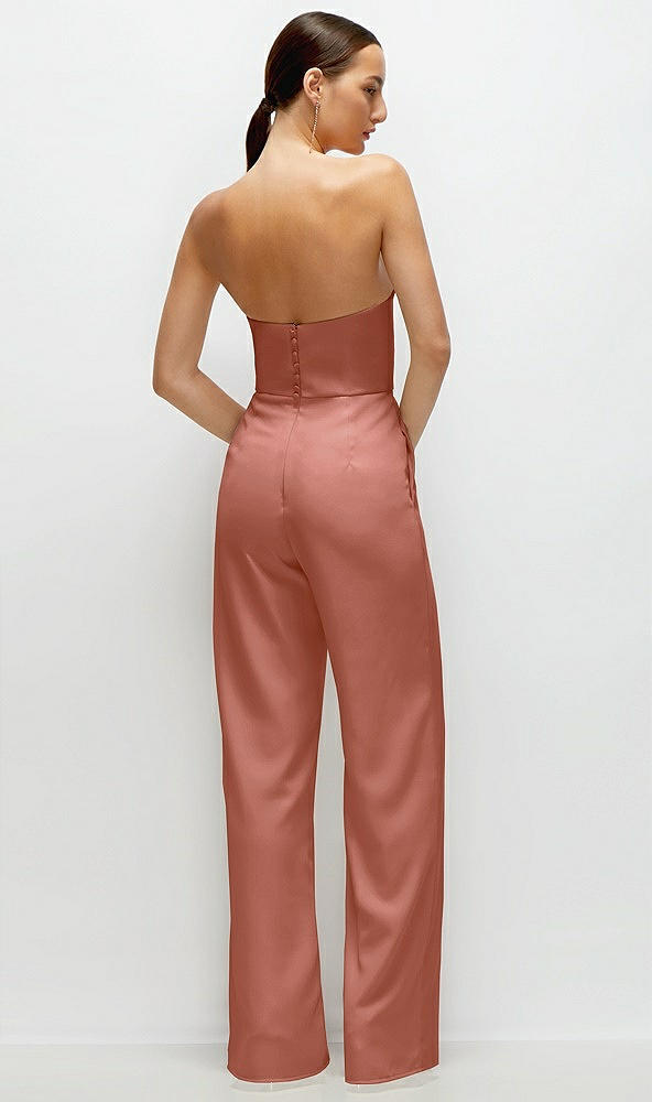 Back View - Desert Rose Strapless Cat-Eye Corset Crepe Wedding Jumpsuit