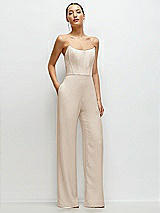 Front View Thumbnail - Oat Strapless Cat-Eye Corset Crepe Wedding Jumpsuit