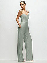 Side View Thumbnail - Willow Green Strapless Cat-Eye Corset Crepe Wedding Jumpsuit