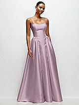 Front View Thumbnail - Suede Rose Scoop Neck Drop Basque Skirt Satin Maxi Dress with Pockets