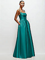 Side View Thumbnail - Jade Scoop Neck Drop Basque Skirt Satin Maxi Dress with Pockets