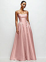 Front View Thumbnail - Rose Scoop Neck Drop Basque Skirt Satin Maxi Dress with Pockets