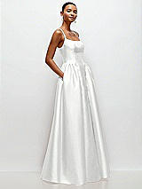 Side View Thumbnail - White Scoop Neck Drop Basque Skirt Satin Maxi Dress with Pockets