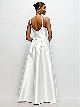 Rear View Thumbnail - White Scoop Neck Drop Basque Skirt Satin Maxi Dress with Pockets