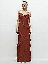 Front View Thumbnail - Auburn Moon Asymmetrical Ruffle Chiffon Bias Slip Maxi Dress