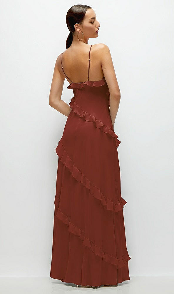 Back View - Auburn Moon Asymmetrical Ruffle Chiffon Bias Slip Maxi Dress