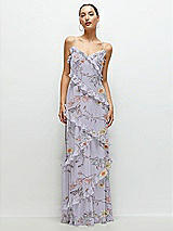 Front View Thumbnail - Butterfly Botanica Silver Dove Asymmetrical Ruffle Chiffon Bias Slip Maxi Dress