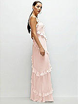 Side View Thumbnail - Blush Asymmetrical Ruffle Chiffon Bias Slip Maxi Dress