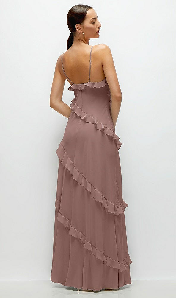 Back View - Sienna Asymmetrical Ruffle Chiffon Bias Slip Maxi Dress