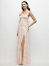 Side View Thumbnail - Coquette Floral Print Ruffle Strap Chiffon Bustier Maxi Dress with Ruffle Hem A-Line Skirt