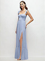 Side View Thumbnail - Sky Blue Ruffle Strap Chiffon Bustier Maxi Dress with Ruffle Hem A-Line Skirt