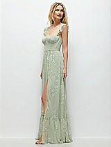 Side View Thumbnail - Vintage Primrose Sage Ruffle Strap Chiffon Bustier Maxi Dress with Ruffle Hem A-Line Skirt