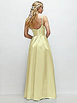 Rear View Thumbnail - Butter Yellow Scoop Neck Inset Corset Satin Maxi Dress with Pockets