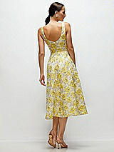 Rear View Thumbnail - Golden Yellow Golden Yellow Square Neck Floral Jacquard Midi Dress