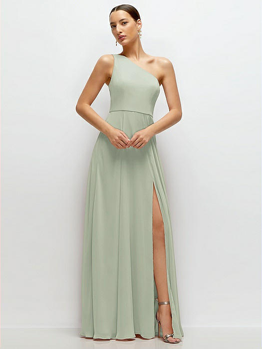 Chiffon One-Shoulder Maxi Dress with Circle Skirt