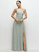 Front View Thumbnail - Willow Green Chiffon One-Shoulder Maxi Dress with Circle Skirt