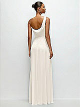 Rear View Thumbnail - Ivory Chiffon One-Shoulder Maxi Dress with Draped Cowl Neckline