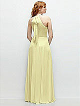 Rear View Thumbnail - Butter Yellow Shirred Halter Chiffon Maxi Dress with Back Sash-Tie Closure