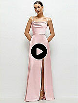 Video 1 Thumbnail - Ballet Pink Cowl Neck Satin Maxi Dress with Adjustable Spaghetti Straps