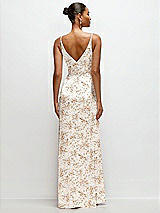 Rear View Thumbnail - Golden Hour Floral Pleated Faux Wrap Satin Maxi Dress with Adjustable Spaghetti Straps