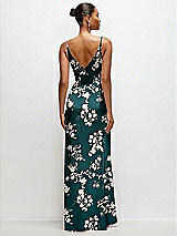 Rear View Thumbnail - Vintage Primrose Evergreen Floral Pleated Faux Wrap Satin Maxi Dress with Adjustable Spaghetti Straps