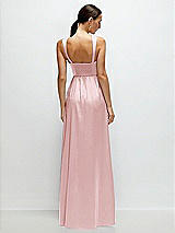 Rear View Thumbnail - Ballet Pink Shaped Strap Portrait Neckline Fluid Satin Maxi Dress with Full Skirt