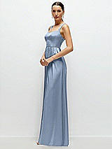 Side View Thumbnail - Cloudy Shaped Strap Portrait Neckline Fluid Satin Maxi Dress with Full Skirt