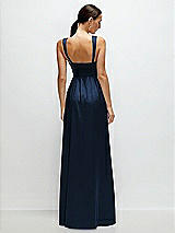 Rear View Thumbnail - Midnight Navy Shaped Strap Portrait Neckline Fluid Satin Maxi Dress with Full Skirt