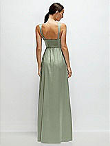 Rear View Thumbnail - Sage Shaped Strap Portrait Neckline Fluid Satin Maxi Dress with Full Skirt