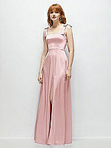 Side View Thumbnail - Ballet Pink Square Neck Fluid Satin Maxi Dress with Bow Straps 