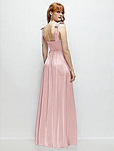 Rear View Thumbnail - Ballet Pink Square Neck Fluid Satin Maxi Dress with Bow Straps 