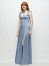 Side View Thumbnail - Cloudy Square Neck Fluid Satin Maxi Dress with Bow Straps 