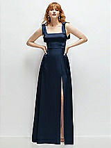 Front View Thumbnail - Midnight Navy Square Neck Fluid Satin Maxi Dress with Bow Straps 