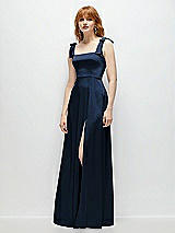 Side View Thumbnail - Midnight Navy Square Neck Fluid Satin Maxi Dress with Bow Straps 