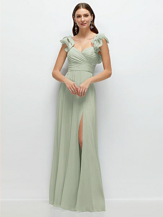 Dramatic Ruffle Edge Strap Chiffon Maxi Dress