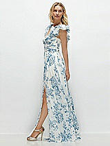 Side View Thumbnail - Cottage Rose Dusk Blue Dramatic Ruffle Edge Strap Chiffon Maxi Dress