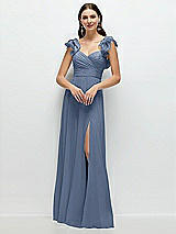 Front View Thumbnail - Larkspur Blue Dramatic Ruffle Edge Strap Chiffon Maxi Dress