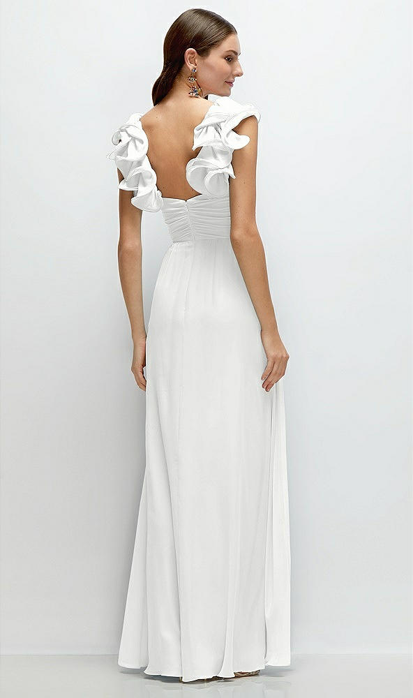 Back View - White Dramatic Ruffle Edge Strap Chiffon Maxi Dress