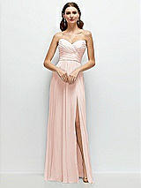 Front View Thumbnail - Blush Strapless Pleated Surplice Chiffon Maxi Dress with A-Line Skirt