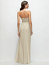 Rear View Thumbnail - Champagne Strapless Pleated Surplice Chiffon Maxi Dress with A-Line Skirt