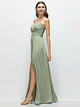 Side View Thumbnail - Sage Strapless Pleated Surplice Chiffon Maxi Dress with A-Line Skirt