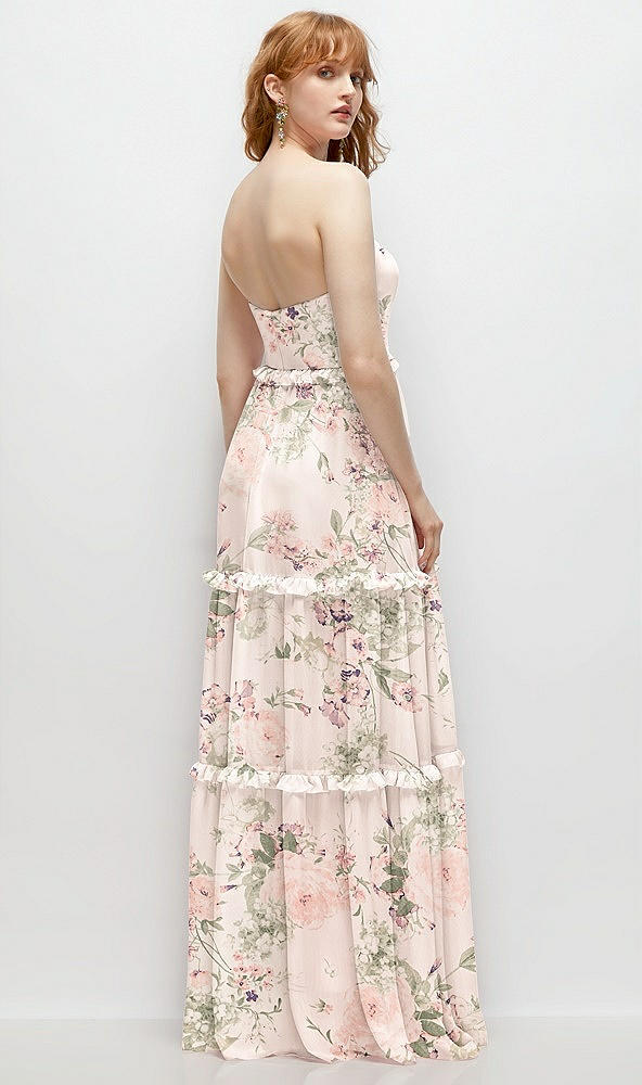 Back View - Blush Garden Strapless Chiffon Maxi Dress with Tiered Micro Ruffle Full Skirt