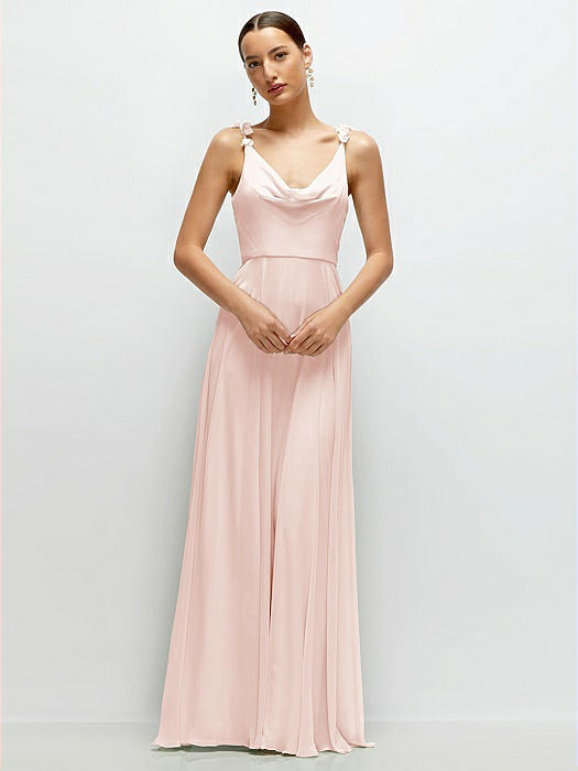 Cowl Neck Chiffon Maxi Dress with Hand-Worked Petal Straps