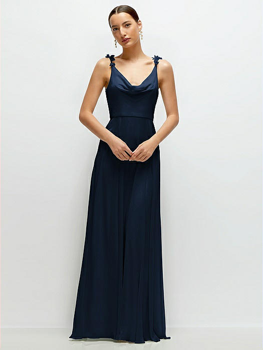 Cowl Neck Chiffon Maxi Dress with Hand-Worked Petal Straps