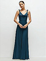 Front View Thumbnail - Atlantic Blue Cowl Neck Chiffon Maxi Dress with Hand-Worked Petal Straps