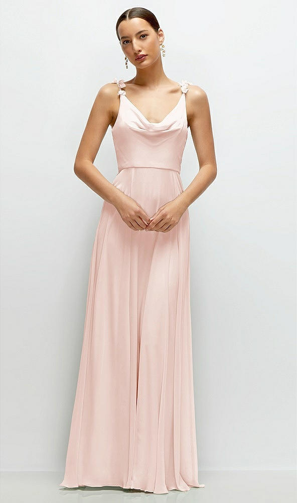 Front View - Blush Cowl Neck Chiffon Maxi Dress with Hand-Worked Petal Straps