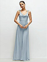 Front View Thumbnail - Mist Cowl Neck Chiffon Maxi Dress with Hand-Worked Petal Straps