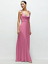 Side View Thumbnail - Orchid Pink Cowl Neck Chiffon Maxi Dress with Hand-Worked Petal Straps