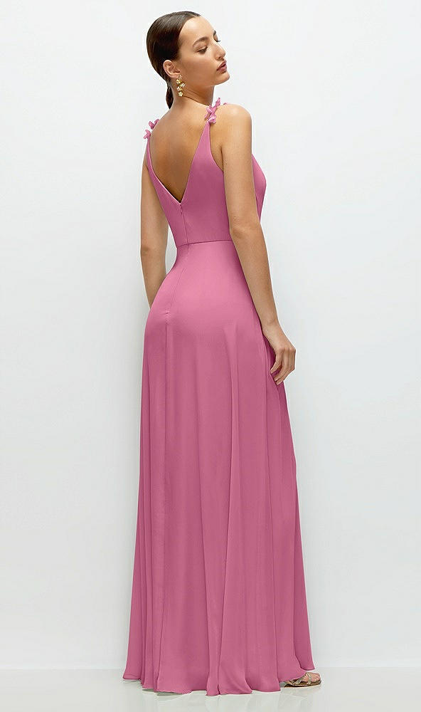 Back View - Orchid Pink Cowl Neck Chiffon Maxi Dress with Hand-Worked Petal Straps