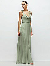 Side View Thumbnail - Sage Cowl Neck Chiffon Maxi Dress with Hand-Worked Petal Straps